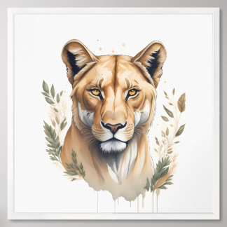 Poster Lionne aquarelle