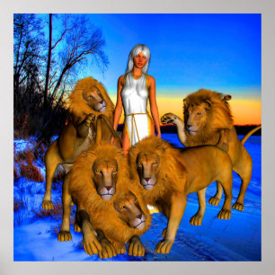 Poster Lions en hiver