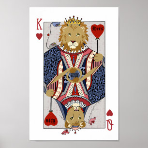 Poster Lions Roi et Reine des Coeurs - Bleu