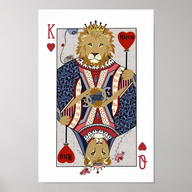 Poster Lions Roi et Reine des Coeurs - Bleu (Devant)