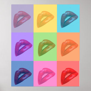 Poster Lips Photo Pop Art Coloré Portrait Bloc