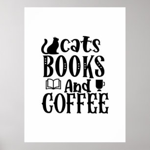 Poster Lire Art Chats Livres Et Café