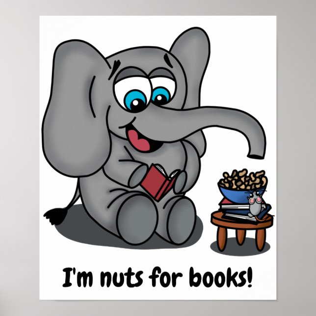 Poster Lire Elephant : Je suis Nuts pour les livres (Devant)