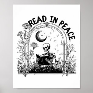 Poster Lire En Paix Enseignant Éffrayant Squelette Lire L