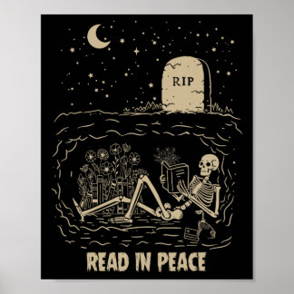 Poster Lire En Paix Squelette Lecture Livres Drôle Hallow