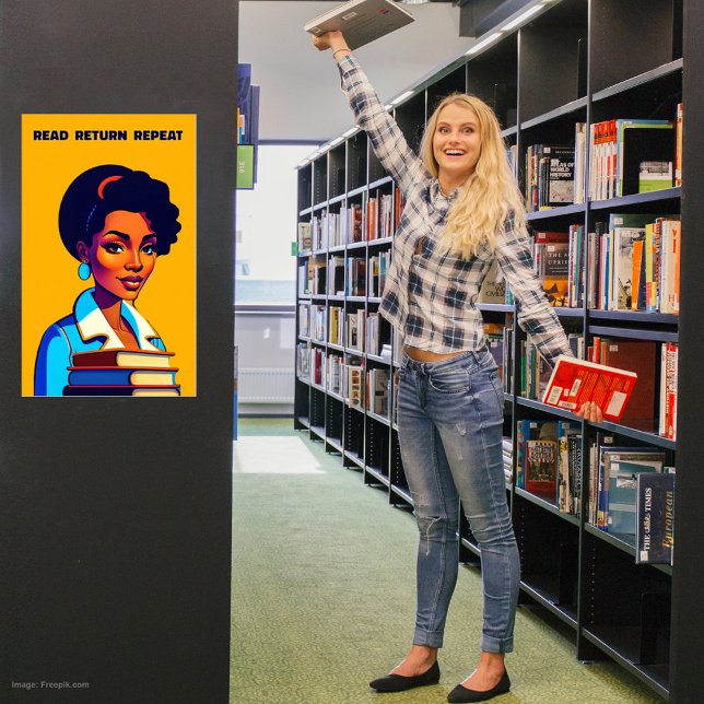 Poster Lire le retour Répéter l'affiche de la bibliothèqu (Créateur téléchargé)