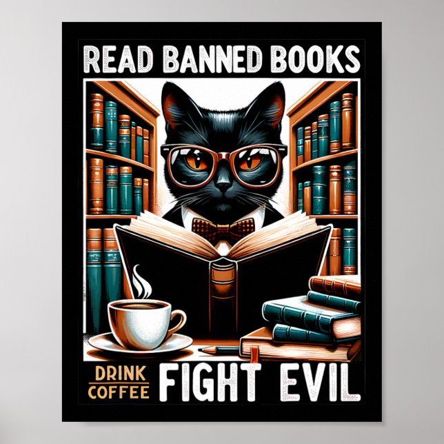Poster Lire Livres Interdits Boire Café Combattre Le Mal  (Devant)