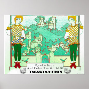 Poster Lire un livre et entrer dans le monde de l'imagina