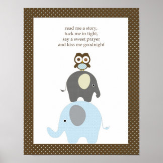 Poster Lis-moi une histoire de hibou éléphant garçon art 