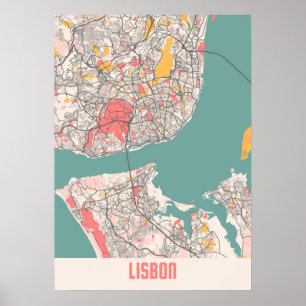 Poster Lisbon - Portugal Chalk City Map