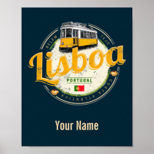 Poster Lisbonne Portugal avec Tramway Retro Souvenir Vint