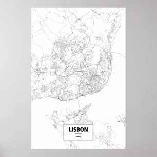 Poster Lisbonne, Portugal (noir sur le blanc)