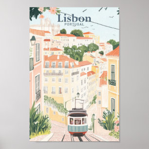 Poster Lisbonne Portugal Peinture Gouache Illustration Vo