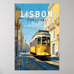 Poster Lisbonne Portugal Tram Jaune Voyage Art Rétro