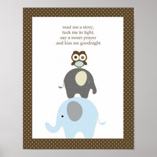 Poster Lisez-moi un garçon éléphant hibou histoire de la 