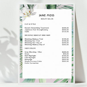 Poster Liste de prix aquarelle tropicale Salon Moderne