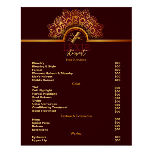 Poster Liste de Prix Coiffeur Élégant et Raffiné