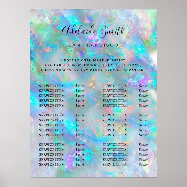 Poster liste de prix d'affiche de conception d'opale (Devant)