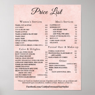 Poster Liste de Prix de Salon de Beauté Élégant Moderne