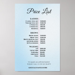 Poster Liste de prix de salon de beauté élégant moderne