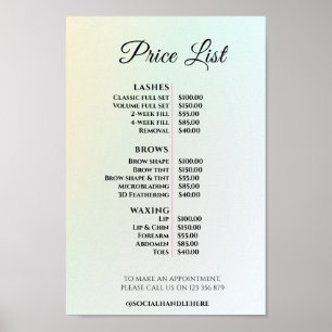 Poster Liste de Prix de Salon de Beauté Élégant Moderne