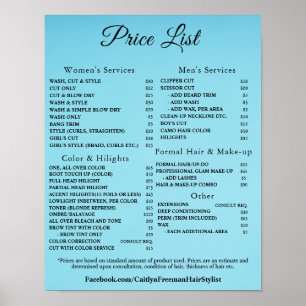 Poster Liste de Prix de Salon de Beauté Élégant Moderne