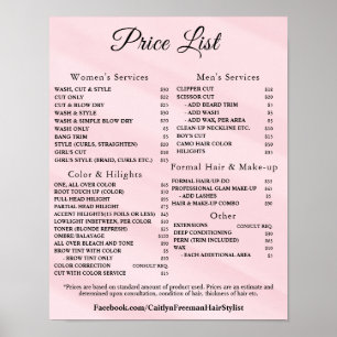 Poster Liste de prix de salon de beauté élégant moderne