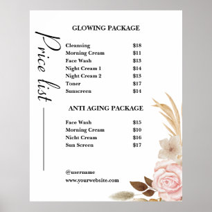 Poster Liste de prix de soins de peau minimalistes Vert p
