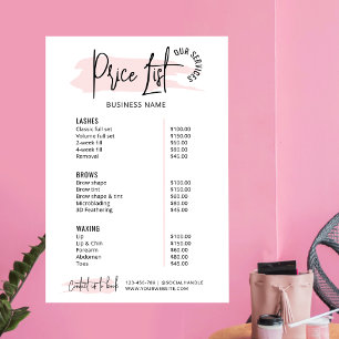 Poster Liste de prix d'entreprise à l'aquarelle rose mode