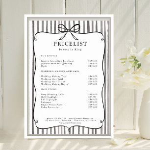 Poster Liste de prix des noeuds vintage gris et blanc ray