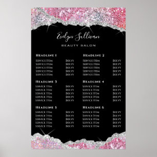 Poster Liste de prix des paillettes rose parties scintill