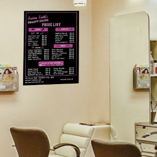 Poster Liste de Prix des Services de Salon de Beauté Mode