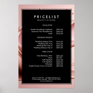 Poster Liste de prix du salon de beauté Blush Pink