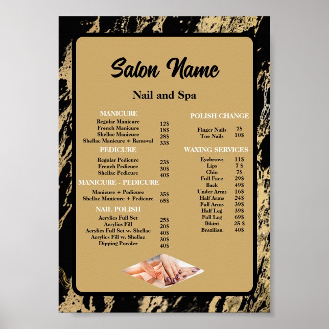 Poster Liste de prix du Salon de Beauté des Ongles Marbre (Devant)