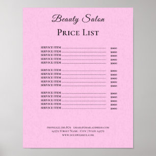 Poster Liste de prix du salon de beauté élégant moderne
