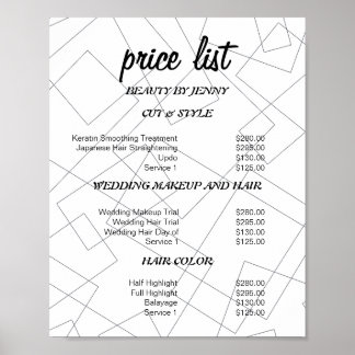 Poster Liste de Prix du Salon de Beauté Géométrique Moder