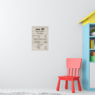 Poster Liste de Prix du Salon de Beauté Rustic Wood – Ton