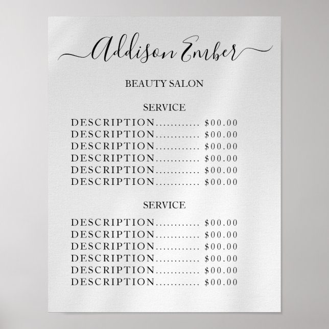 Poster Liste de prix du salon de beauté Vintage (Devant)