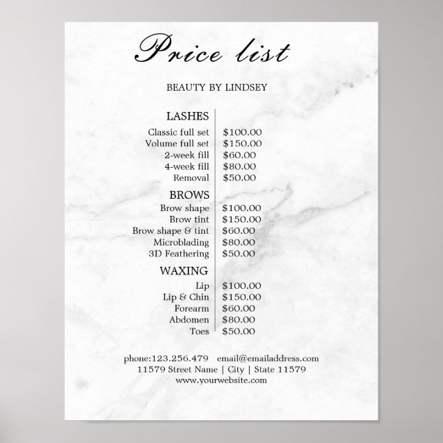 Poster Liste de prix du salon de beauté Vintage (Devant)