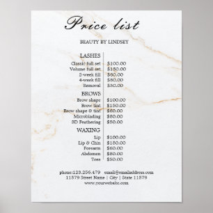 Poster Liste de prix du salon de beauté Vintage