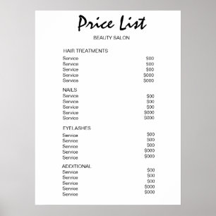 Poster Liste de prix du salon de beauté Vintage