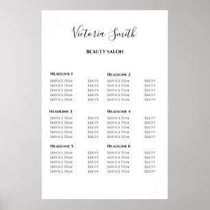 Poster Liste de prix du salon de beauté Vintage