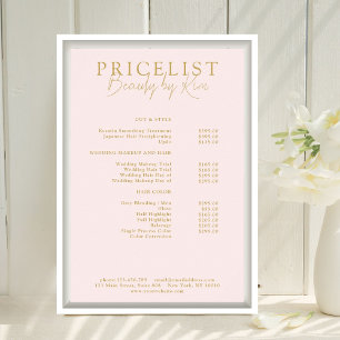Poster Liste de prix du salon élégant rose et or beige
