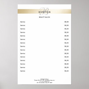 Poster Liste de prix élégante monogramme à rayure or blan