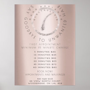 Poster Liste de Prix Épilation Électrolyse Cheveux Rose P