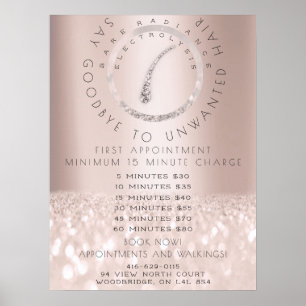 Poster Liste de Prix Épilation Électrolyse Rose Beauty