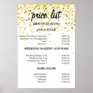 Poster Liste de Prix Gold Confetti Hair & Beauty