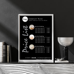 Poster Liste de prix minimaliste de photos noires simples