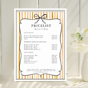 Poster Liste de prix Ruban Vintage Rayure Jaune et Blanc