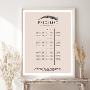 Poster Liste de Prix Salon de Sourcils Élégant Minimalist